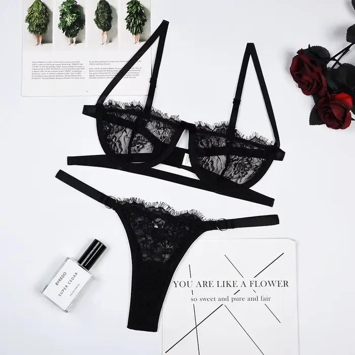 Lingerie femme dentelle sous-vêtements transparents fée broderie slips ensembles Kit de soutien-gorge délicat Push Up Breves ensembles