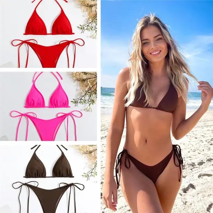 Sexy femmes string couleur unie Bikini ensemble