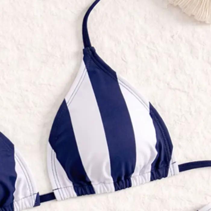 Ensemble de bikini sexy à imprimé rayé, style européen et américain, pour plage, vacances, fête à la piscine, spa, sources chaudes, sports nautiques et croisière ``` 该HTML代码严格遵循了给定的要求，使用