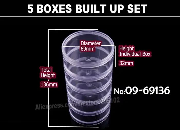 Boîte de rangement ronde transparente pour accessoires, étui de rangement pour bricolage, travail à domicile, nail art, bijoux, perles, artisanat, organisateur, ensemble de 5 pièces