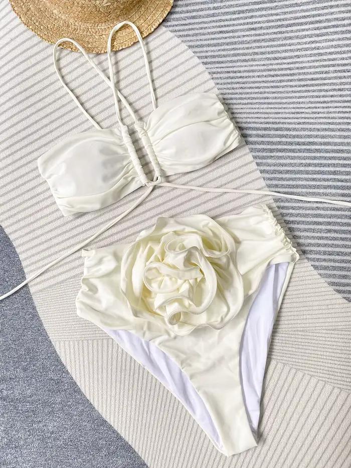 DEKA brésilien cou Bikini ensemble taille haute maillot de bain fleuri femmes Floral Push Up