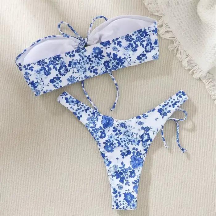 Maillot de bain deux pièces imprimé floral pour femmes