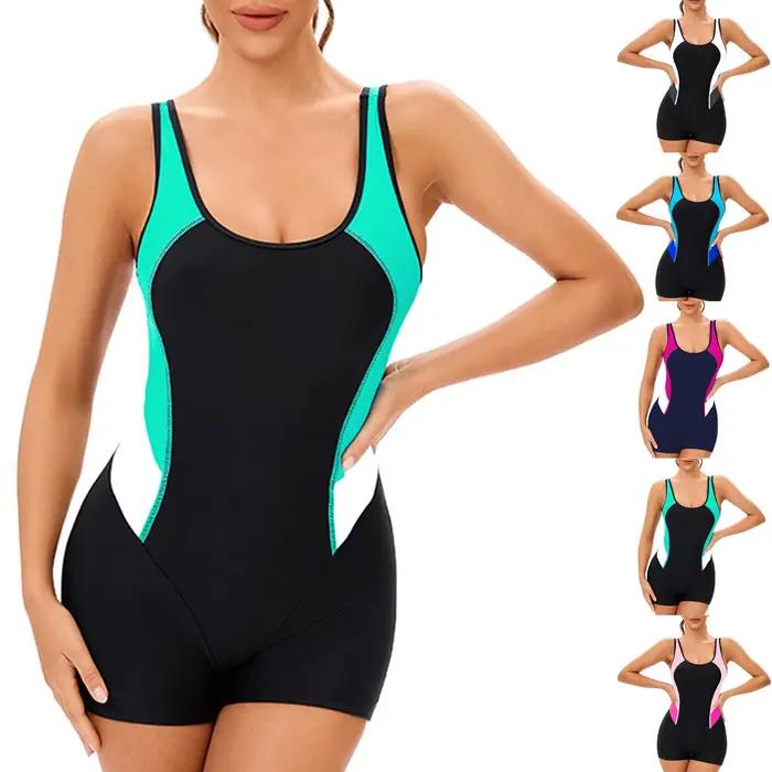 Maillot de bain une pièce patchwork pastille sexy pour femmes avec coussinet de poitrine, idéal pour la natation et les activités de plage