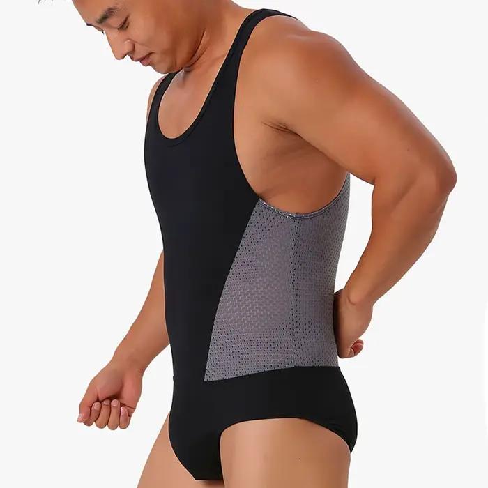 Justaucorps Sexy maillot de corps hommes Sport GYM body chaud bas de corps élasticité combinaison lutte sous-vêtements formes hommes club spectacle