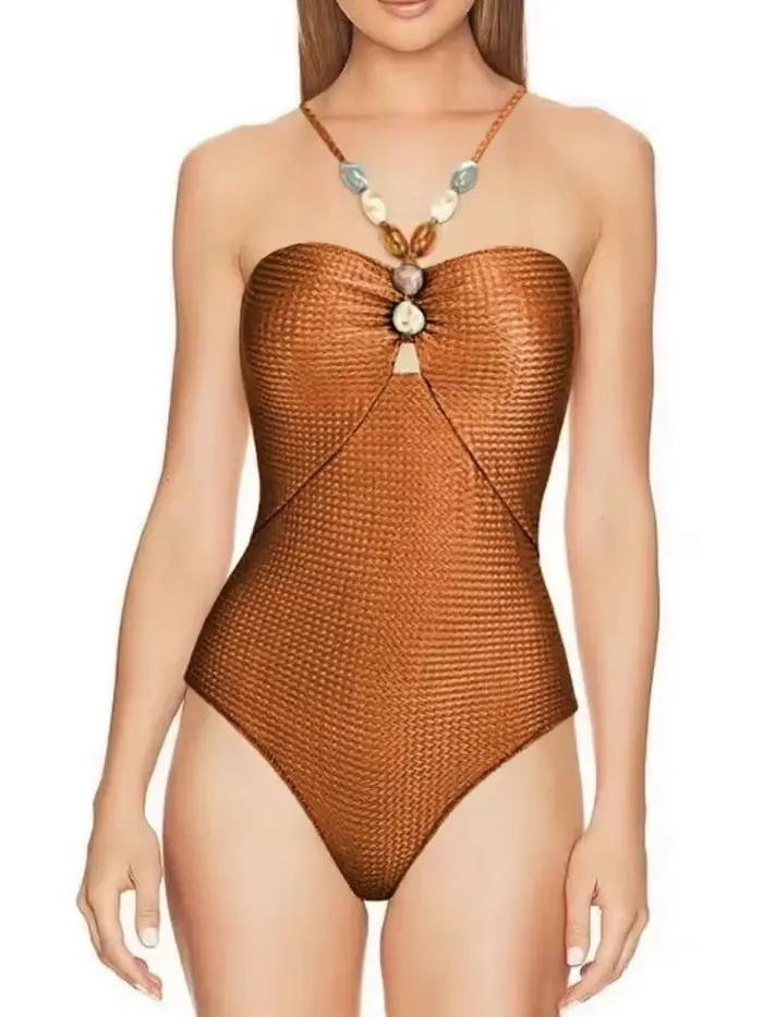 Maillot de bain une pièce sexy à bretelles avec jupe intégrée et rembourrage pour femme