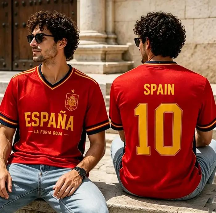 Maillot de football unisexe Espagne La Furia Roja N°10 Rouge Jaune Séchage rapide Manches courtes