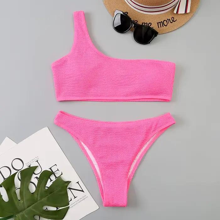 Micro Bikini blanc 2024 Biquini brésilien une épaule string maillot de bain femmes coupe haute