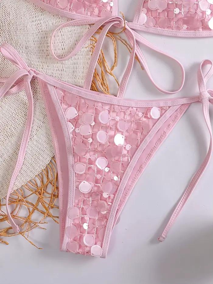 Ensemble bikini sexy rose à sequins 2026 pour femme