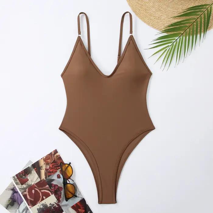 Sexy solide une pièce maillot de bain femmes été 2025 nouveau Style Simple maillots