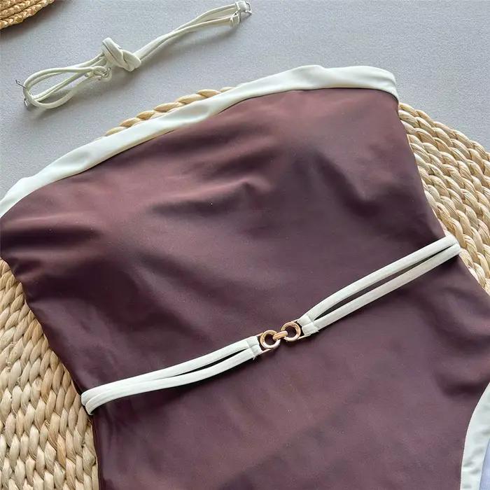 Maillot de bain sexy sans bretelles marron pour femmes une pièce modernes élégants vacances baignade activités nautiques occasions spéciales