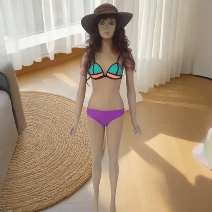 Maillot de bain bikini deux pièces pour femme avec haut triangle et bordure