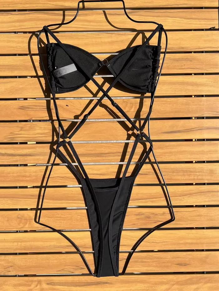 Micro maillot de bain à paillettes noires