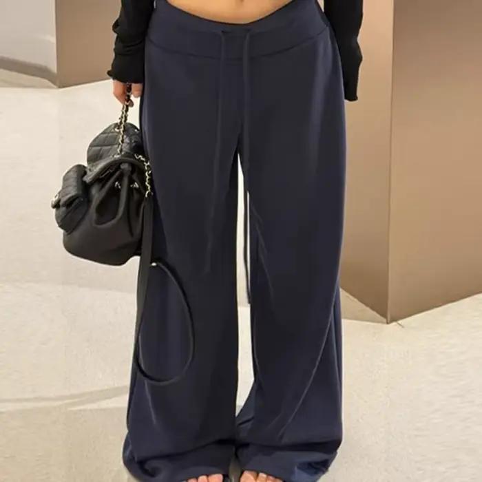 Pantalon de sport marron taille basse pour femme, taille haute, coupe cintrée, drapé décontracté, jambes larges