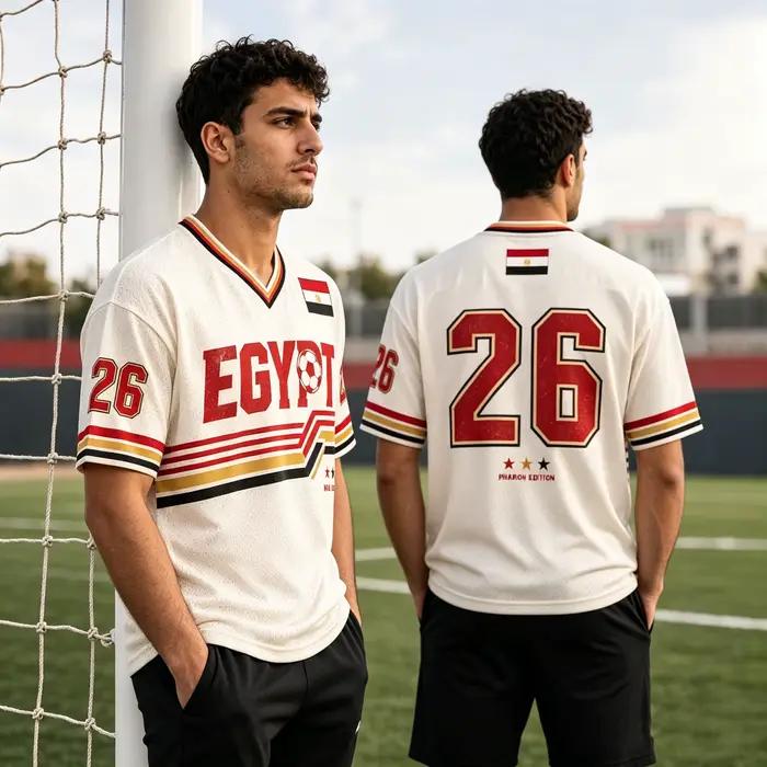Maillot de football rétro Égypte 2026 col en V, style sportif urbain, mode rétro, respirant et séchage rapide