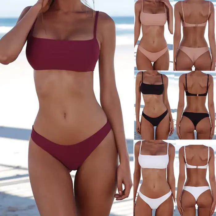 Lefeel 2019 Sexy Bikini ensemble femmes maillot de bain solide