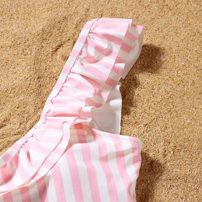 Maillots de bain assortis à volants pour mère et fille, ensemble familial à rayures, une pièce, pour maman et moi