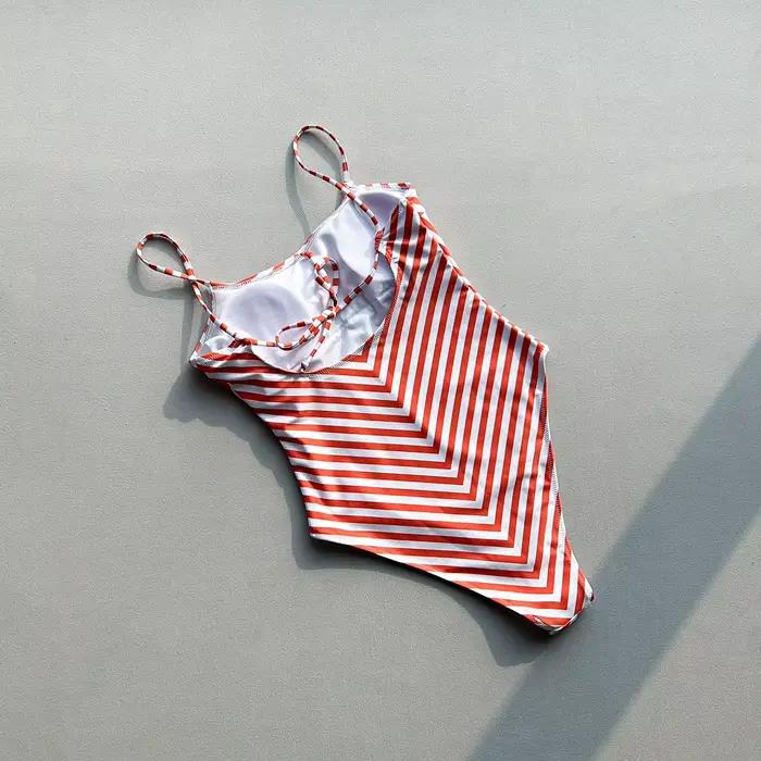 Vintage rouge rayé une pièce maillot de bain 2026 été Push Up rembourré dos nu Bikini plage