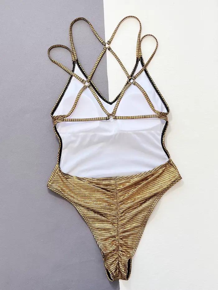Sexy paillettes or seuqine maillot de bain une pièce dos bandage