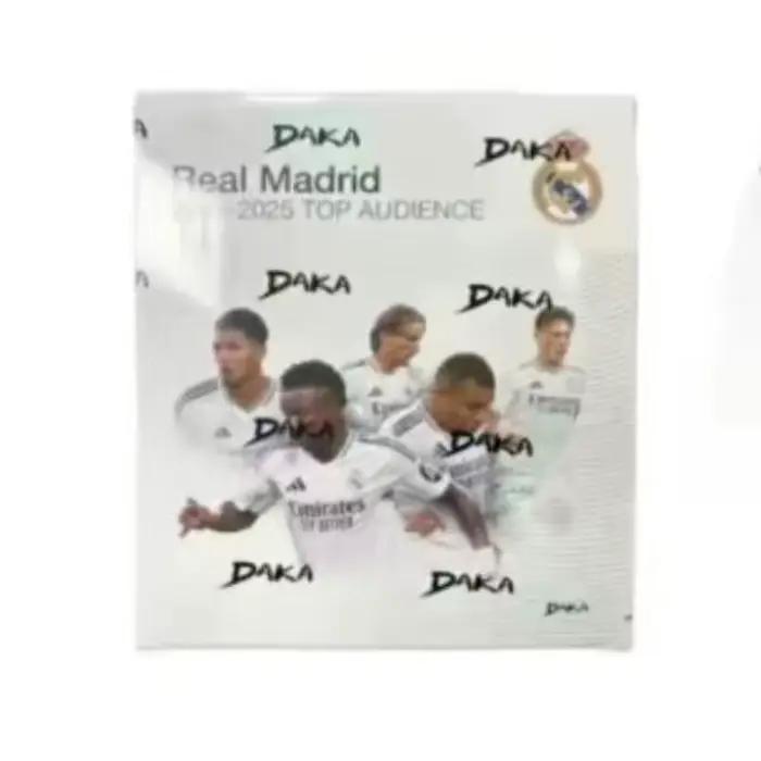 Maillots d'équipe authentiques DAKA Top Audience 2024-2025 Barcelone & Real Madrid avec cartes autographiées et logos des joueurs.