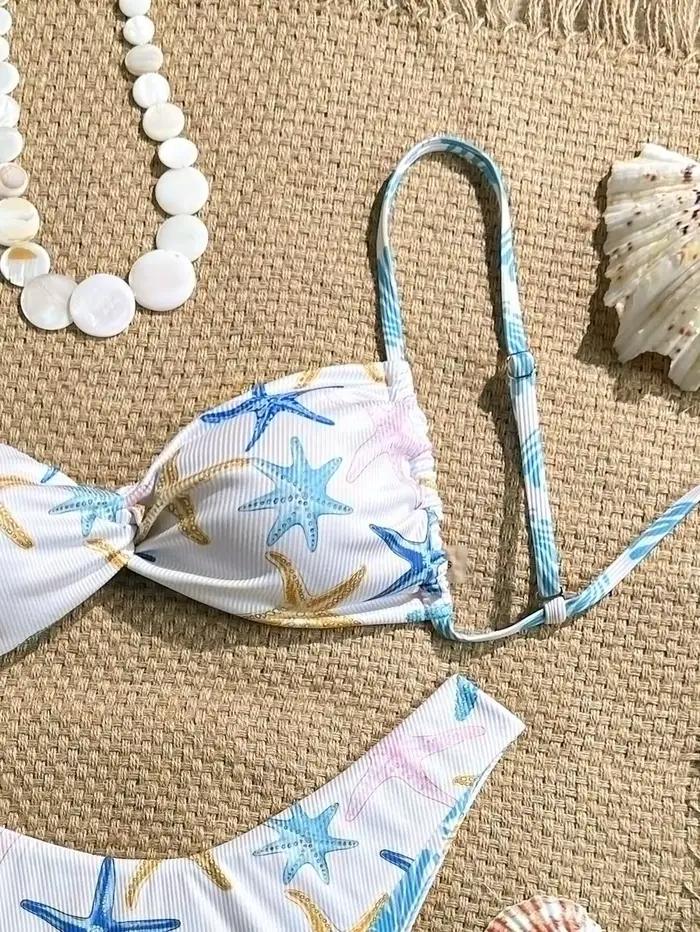 Sexy blanc étoile de mer imprimé Micro Bikini 2026 femmes plissé croix Push Up soutien-gorge string maillots de bain