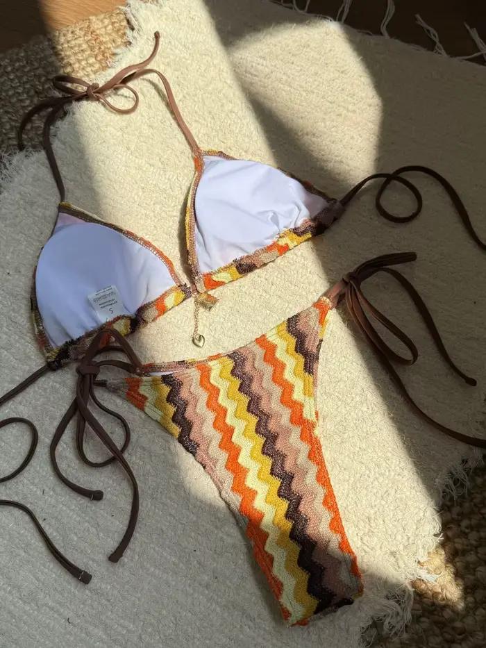 Ensemble bikini sexy en dentelle dégradé orange 2026 pour femme
