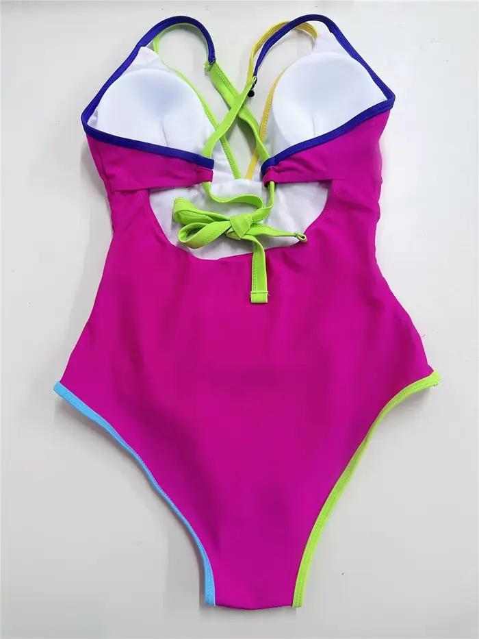 Maillot de bain une pièce uni à bretelles et dos nu croisé pour femme 2026