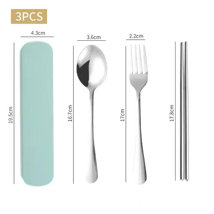 1 ensemble de vaisselle Portable en acier inoxydable, baguettes, cuillères, fourchettes, ensemble de deux/trois pièces avec boîte