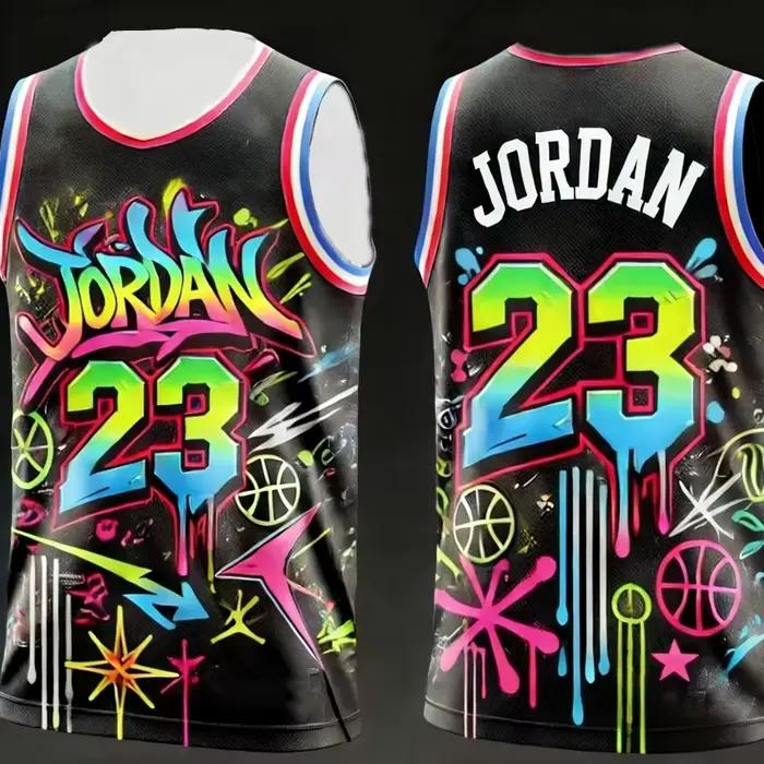 Nouveautés 2025 : Maillot de basketball Jordan style graffiti hip-hop pour hommes et femmes, débardeur de basketball, maillot spécial pour les fans, t-shirts pour la famille et les enfants