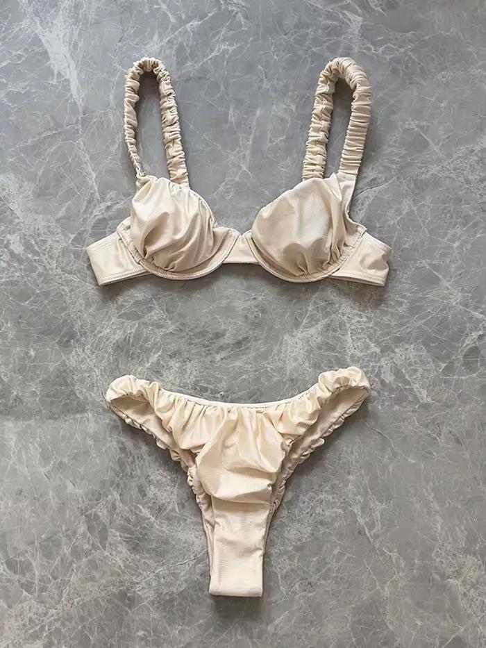 2025 nouveau Sexy taille basse Bikini ensemble Push Up maillots de bain femmes solide blanc maillot