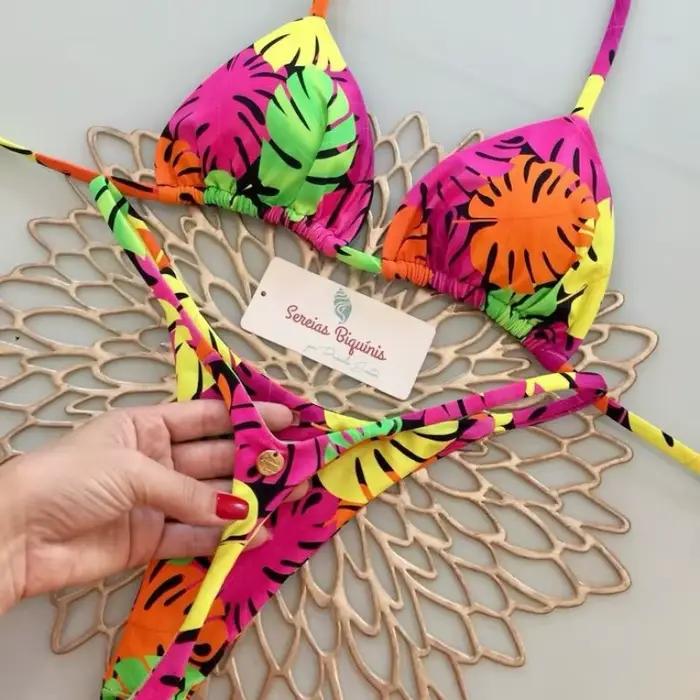 Nouveau Bikini femme maillot de bain imprimé fendu mode string plage vacances