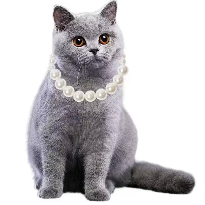 Collier de perles de luxe pour petits chiens et chats, collier réglable, fête de mariage, accessoires de toilettage, bijoux à la mode