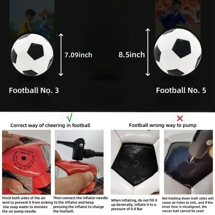 Ballon de football taille 3/5, taille et poids officiels – Classique noir et blanc – Pour une utilisation intérieure et extérieure – Durable et longue durée
