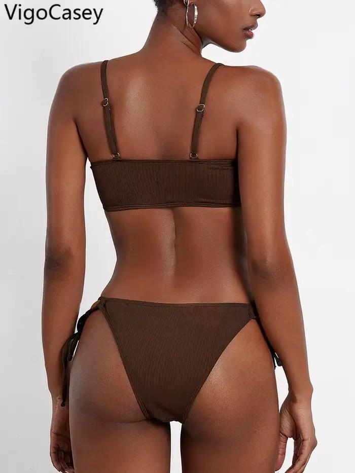 Bikini sexy à bretelles maillot de bain femme amissié push-up taille haute noué dos nu plage trempé tendance 2025 ensemble deux pièces nylon élasthanne ajustement parfait