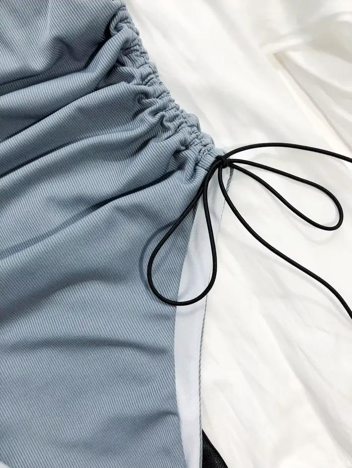 Maillot de Bain Uni Femme Dos Nu Côtelé avec Cordon de Serrage pour Activités Aquatiques et Plage Occasions Spéciales