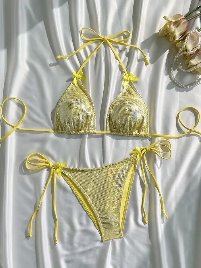 Maillot de bain femme deux pièces à paillettes scintillantes