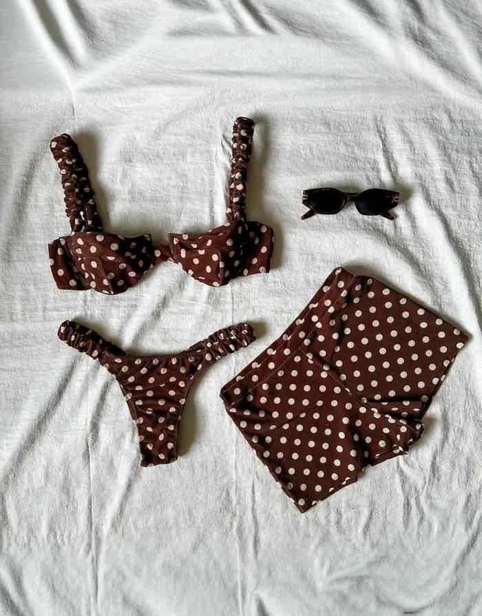 Ensemble de bikini brésilien sexy à pois pour femme, maillot de bain à armatures imprimé, style halter, Biquini