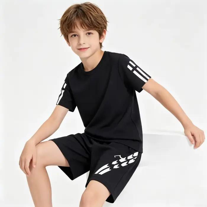 Ensemble de vêtements de sport pour garçons de 1 à 12 ans, noir, rouge, bleu, vêtements de sport pour enfants, football, basketball, t-shirt et short, survêtement