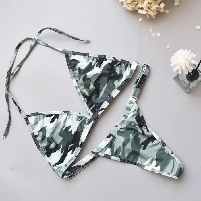 Circyy Bikini ensemble femmes Sexy Camouflage maillot de bain deux pièces tongs dos nu