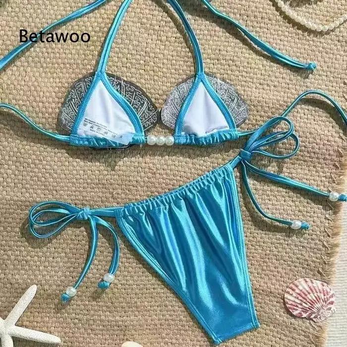 Ensemble de bikini halter brodé de coquillages pour femme Betawoo