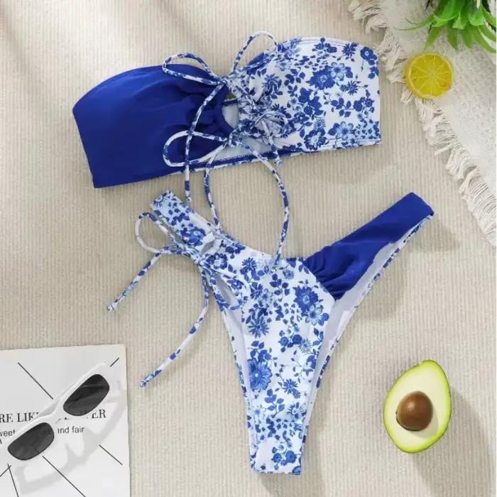 Maillot de bain deux pièces imprimé floral pour femmes