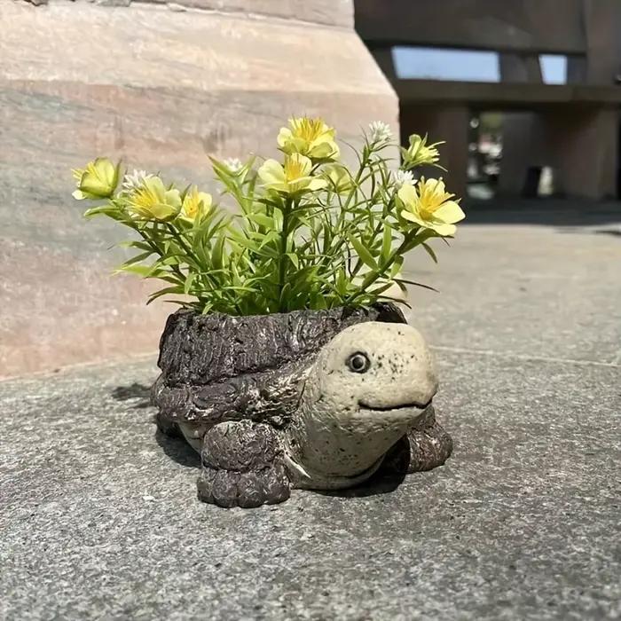 Pot de fleurs en résine en forme de tortue - Pot décoratif charmant pour l'intérieur et l'extérieur, pour la verdure, les fleurs et les plantes, ornement de tortue