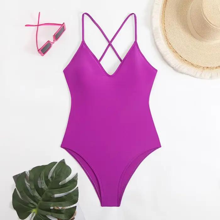 Maillot de bain une pièce, sexy, couleur unie, bretelles réglables, dos nu, pour femmes, tenue de plage