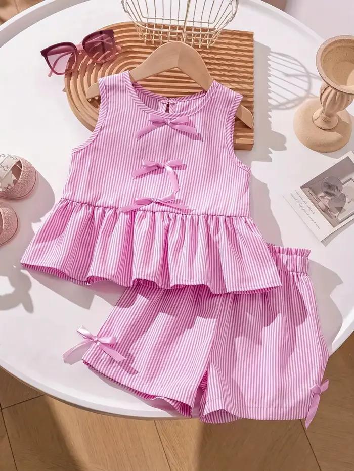 Ensemble deux pièces rayé rose et blanc pour fille