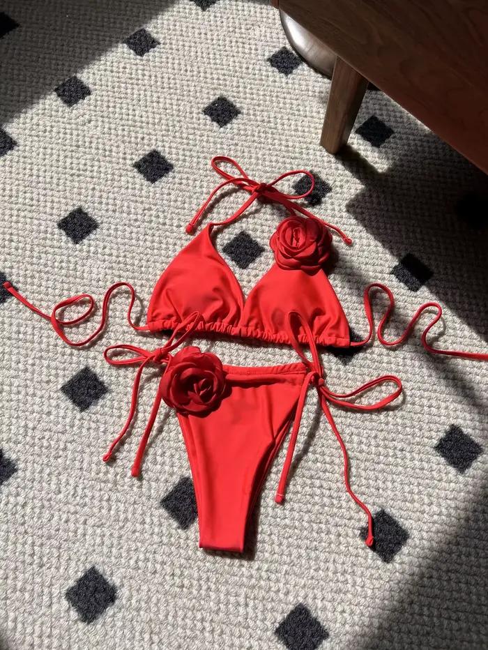 Ensemble de bikini sexy deux pièces à fleurs 3D