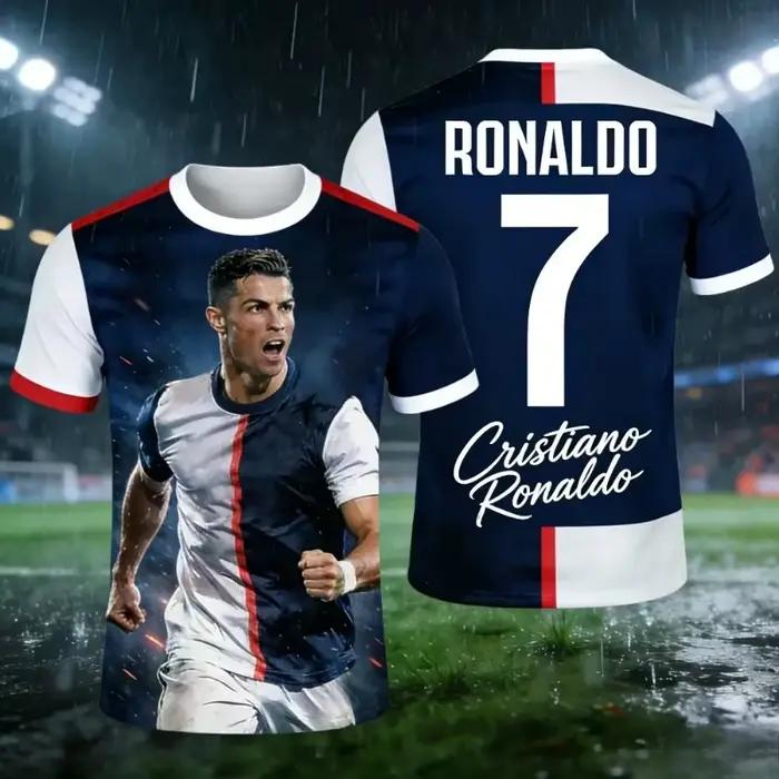 Maillot de football Portugal Ronaldo n°7 noir et or, manches raglan, signature, impression 3D intégrale, respirant, streetwear, t-shirt de sport unisexe