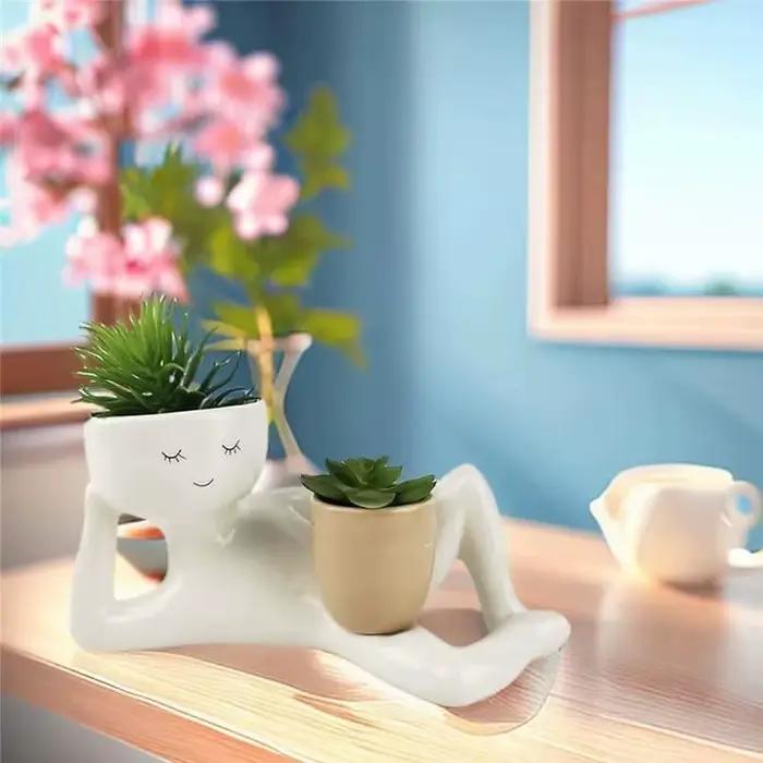 Jardinière GOOD-Lazy Guy en résine, petit personnage paresseux, pot à fleurs pour plantes succulentes, figurine unique allongée