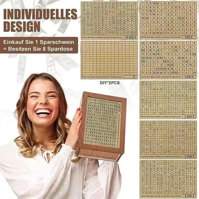 500/1000/2000/3000/5000/10000 Euro tirelire tirelire en bois tirelire réutilisable avec objectif d'épargne et boîtes de numéros
