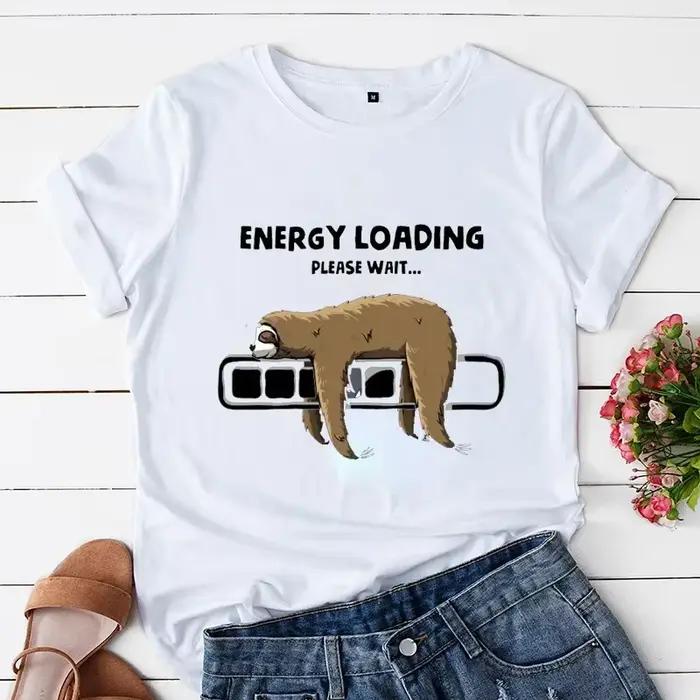 T-shirt surdimensionné pour femme, mode coréenne, chargement d'énergie, paresseux, dessin animé, vêtements graphiques, t-shirts, dames, été