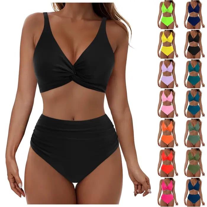 Ensemble Bikini Taille Haute Femme Style Élégant Pour Contrôle du Ventre Plage Piscine Activités Aquatiques Occasions Spéciales