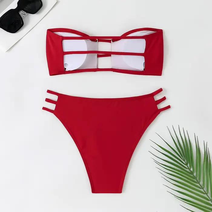 Été Bandeau Bikini 2025 femmes Sexy évider dos nu pansement taille haute maillot de bain brésilien